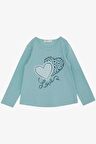 Breeze Kız Çocuk Uzun Kollu Tişört Yazlı Kalp Baskılı 3-8 Yaş, Su Yeşili