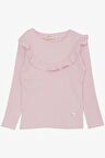 Breeze Kız Çocuk Uzun Kollu Tişört Yakası Fırfırlı Armalı 3-8 Yaş, Pembe