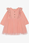 Breeze Kız Çocuk Uzun Kollu Elbise Tüllü Güpürlü 1.5-5 Yaş, Somon