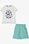 Breeze Erkek Çocuk Şortlu Takım Macera Parkı Dinozor Baskılı Kabartma Yazılı 2-6 Yaş, Ekru