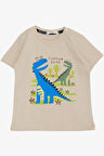 Breeze Erkek Çocuk Tişört Orman Temalı Komik Dinozorlar Baskılı 2-6 Yaş, Bej