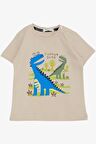Breeze Erkek Çocuk Tişört Orman Temalı Komik Dinozorlar Baskılı 2-6 Yaş, Bej