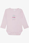 Breeze Kız Bebek Çıtçıtlı Zıbın Body Sevgi Temalı Kedicik Baskılı 9 Ay-3 Yaş, Pembe