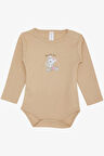 Breeze Kız Bebek Çıtçıtlı Zıbın Body Sevimli Bebek Kedicik Baskılı 9 Ay-3 Yaş, Bej