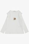Breeze Kız Çocuk Uzun Kollu Tişört Mutlu Ayıcık Aksesuarlı Omuzu Fırfırlı 2-6 Yaş, Beyaz