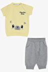 BREEZE Erkek Bebek Kapri Takım Sevimli Ayıcık Nakışlı 9 Ay-3 Yaş, Sarı
