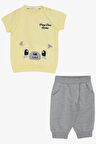 Breeze Erkek Bebek Kapri Takım Sevimli Ayıcık Nakışlı 9 Ay-3 Yaş, Sarı