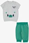 BREEZE Erkek Bebek Kapri Takım Sevimli Ayıcık Nakışlı 9 Ay-3 Yaş, Açık Gri Melanj