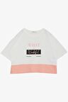 BREEZE Kız Çocuk Crop Tişört Yanları Yırtmaçlı Yazı Baskılı 9-14 Yaş, Ekru