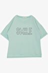BREEZE Kız Çocuk Tişört Smile Yazı Baskılı Taşlı 9-16 Yaş, Su Yeşili