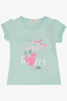 Breeze Kız Çocuk Tişört Sevimli Kuş Baskılı Kalpli 1-4 Yaş, Su Yeşili