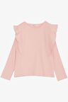 BREEZE Kız Çocuk Uzun Kollu Tişört Omuz Fırfırlı 3-7 Yaş, Pembe
