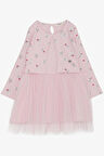 Breeze Kız Çocuk Uzun Kollu Ebise Tüllü Çiçek Desenli 3-8 Yaş, Pembe