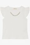 BREEZE Kız Çocuk Tişört Kemer Boy Yakası Zincir Aksesuarlı 9-14 Yaş, Ekru