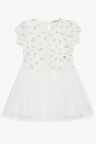 Breeze Kız Çocuk Elbise Çiçek Desenli Armalı 3-8 Yaş, Ekru