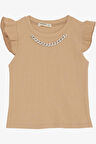 Breeze Kız Çocuk Tişört Kemer Boy Yakası Zincir Aksesuarlı 9-14 Yaş, Kahverengi