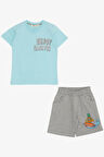 Breeze Erkek Çocuk Şort Takım Yaz Temalı Sörfçü Ananas Baskılı 3-7 Yaş, Açık Mavi