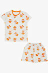 Breeze Kız Çocuk Şortlu Pijama Takımı Kalpli Bebek Ayıcık Desenli 4-8 Yaş, Beyaz