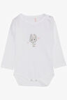 Breeze Kız Bebek Çıtçıtlı Zıbın Body Havalı Tavşancık Baskılı 9 Ay-3 Yaş, Beyaz