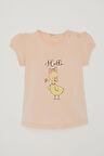 Breeze Kız Çocuk Tişört Süslü Fiyonklu Ördek Baskılı 1-4 Yaş, Pudra