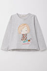 Breeze Kız Çocuk Uzun Kollu Tişört Neşeli Kız Baskılı 2-6 Yaş, Açık Gri Melanj