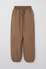 Breeze Kız Çocuk Paraşüt Jogger Paça Pantolon Kargo Cep 7-12 Yaş, Kahverengi