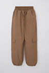 Breeze Kız Çocuk Paraşüt Jogger Paça Pantolon Kargo Cep 7-12 Yaş, Kahverengi