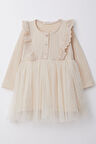 Breeze Kız Çocuk Uzun Kollu Elbise Güpürlü Düğmeli 1.5-5 Yaş, Bej