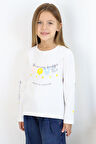 Breeze Kız Çocuk Uzun Kollu Tişört Renkli Yazı Baskılı Çiçekli 3-8 Yaş, Ekru