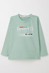 Breeze Erkek Çocuk Uzun Kollu Tişört Yazı Baskılı 6-12 Yaş, Su Yeşili