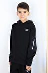 Breeze Erkek Çocuk Sweatshirt Armalı Kolu Cepli Fermuarlı 9-14 Yaş, Siyah