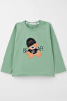Breeze Erkek Bebek Uzun Kollu Tişört Havalı Ayıcık Nakışlı 9 Ay-3 Yaş, Mint Yeşili