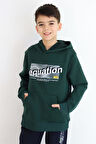 Breeze Erkek Çocuk Sweatshirt Yazı Baskılı Kanguru Cepli Kapüşonlu 8-14 Yaş, Koyu Yeşil