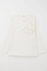 Breeze Kız Çocuk Uzun Kollu Tişört Gül Aksesuarlı 8-14 Yaş, Ekru