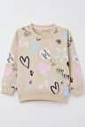 Breeze Kız Çocuk Sweatshirt Sevgi Temalı Desenli 3-8 Yaş, Bej