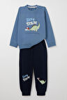 Breeze Erkek Çocuk Eşofman Takım Oyuncu Dinozor Baskılı 1-4 Yaş, İndigo