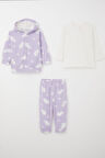 Breeze Kız Bebek Bodyli 3 Lü Polar Takım Yıldız Desenli 4 Ay-1 Yaş, Lila