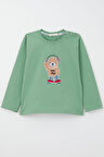 Breeze Erkek Bebek Uzun Kollu Tişört Hip Hop Ayıcık Nakışlı 9 Ay-3 Yaş, Mint Yeşili