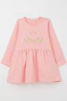 Breeze Kız Çocuk Uzun Kollu Elbise Renkli Çiçek Nakışlı 1.5-5 Yaş, Pembe