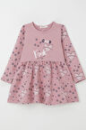 Breeze Kız Çocuk Uzun Kollu Elbise Moda Temalı Çiçek Desenli 3-7 Yaş, Gülkurusu