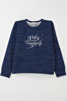Breeze Kız Çocuk Sweatshirt Yazı Baskılı Yıldızlı 9-14 Yaş, Lacivert Melanj