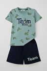 Breeze Erkek Çocuk Şortlu Takım Zıp Zıp Dinozor Takımı 2-6 Yaş, Su Yeşili