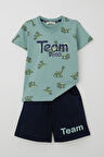 Breeze Erkek Çocuk Şortlu Takım Zıp Zıp Dinozor Takımı 2-6 Yaş, Su Yeşili