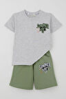 Breeze Erkek Çocuk Şortlu Takım Yaz Temalı Sörf Macerası 3-8 Yaş, Açık Gri Melanj