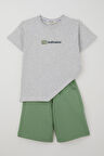 Breeze Erkek Çocuk Şortlu Takım Kabartma Yazı Baskılı 7-12 Yaş, Açık Gri Melanj