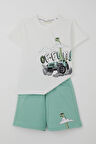 Breeze Erkek Çocuk Şortlu Takım Maceracı Dinozor Baskılı 2-6 Yaş, Beyaz