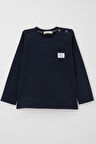 Breeze Erkek Bebek Uzun Kollu Tişört Cep Detaylı Cool Yazı Armalı 9 Ay-3 Yaş, Lacivert
