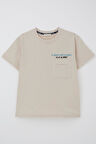 Breeze Erkek Çocuk Tişört Çift Cep Detaylı Kabartma Yazı Baskılı 6-12 Yaş, Bej