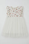 Breeze Kız Bebek Elbise Çiçekli Tüllü Fırfırlı 9 Ay-3 Yaş, Ekru