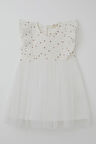 Breeze Kız Bebek Elbise Kalp Desenli Tüllü Fırfırlı 9 Ay-3 Yaş, Ekru